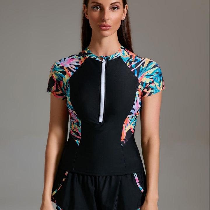 Ladies sporty swimsuit with innovative zipper and stylish short pants Mune Fashion