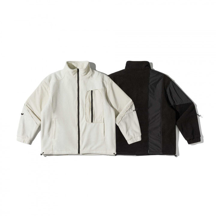 Unisex Oversize Fleece Jacket with Nylon Panels, High Stand-Up Collar and Multi-Pockets Mune Fashion