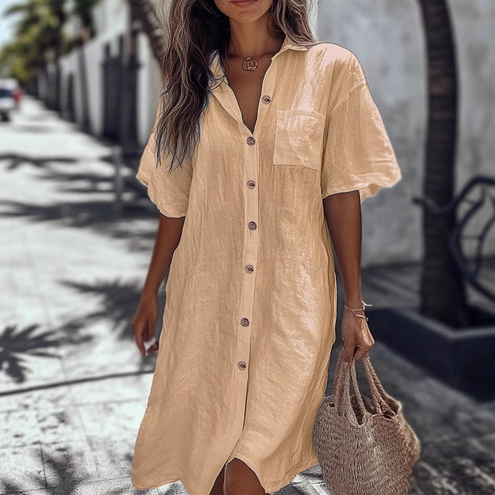 Women’s Linen Maxi Dress with Elegant Button Details Mune Fashion