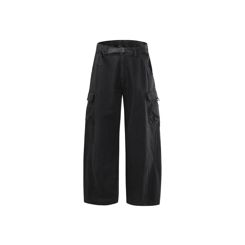 Herren Lässige weite Canvas-Cargo-Hose mit elastischem Tunnelzugbund und integriertem Webgürtel Mune Fashion