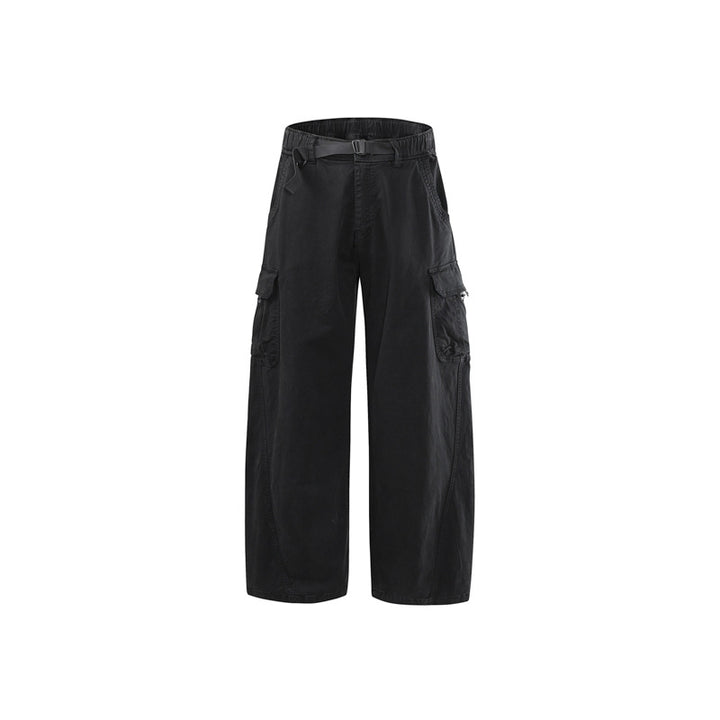 Herren Lässige weite Canvas-Cargo-Hose mit elastischem Tunnelzugbund und integriertem Webgürtel Mune Fashion