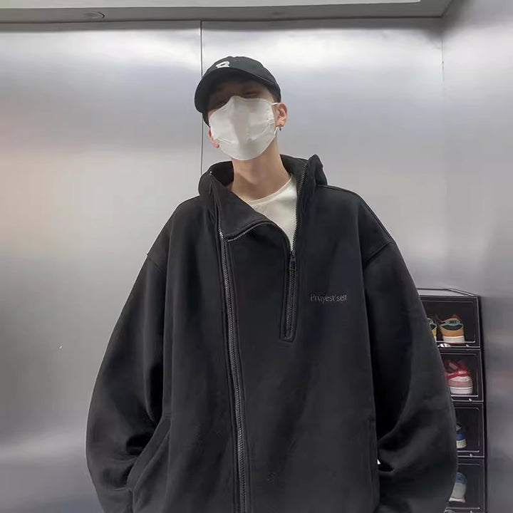 Unisex Oversized Fleece Jacket with High Collar and Zipper Mune Fashion