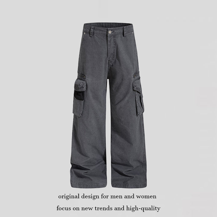 Women's Loose High-Waist Canvas Cargo Pants with Multi-Pockets and Mesh Details Mune Fashion