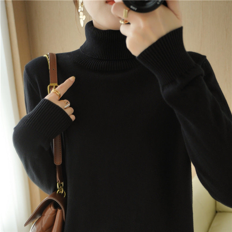 Women Minimalist Fine Knit Turtleneck with High Ribbed Collar and Slim Fit Mune Fashion