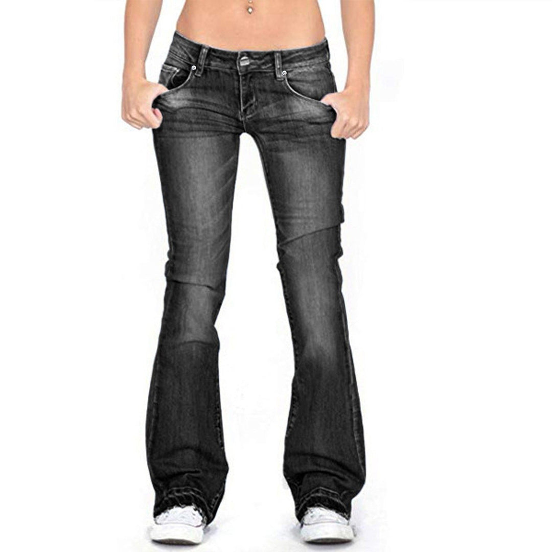 Ladies elegant bootcut jeans with a high waistband and subtle wash