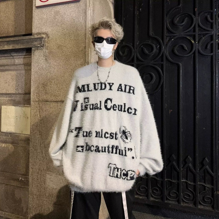 Women's Oversized Knit Sweater with Graphic Print Mune Fashion