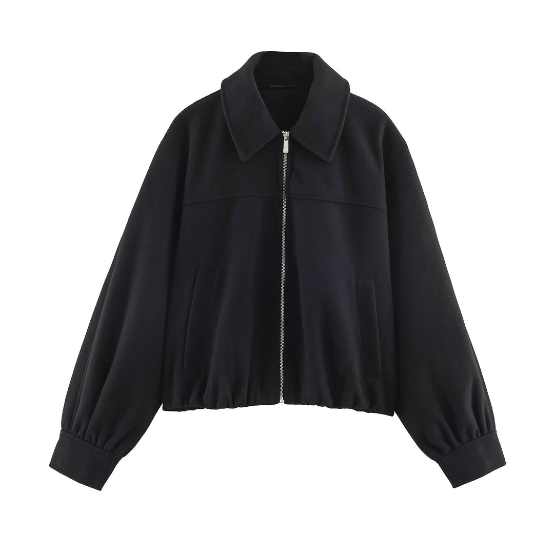 Women's short-cut wool imitation bomber jacket with balloon sleeves and wide collar Mune Fashion