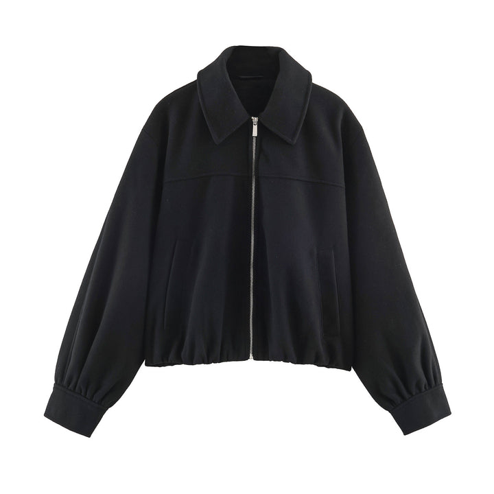 Women's short-cut wool imitation bomber jacket with balloon sleeves and wide collar Mune Fashion