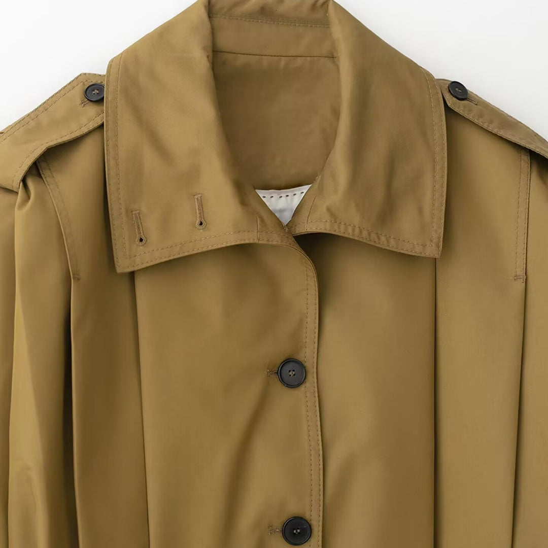 Women Cropped Blouse Jacket with Shirt Collar and Shoulder Straps Mune Fashion