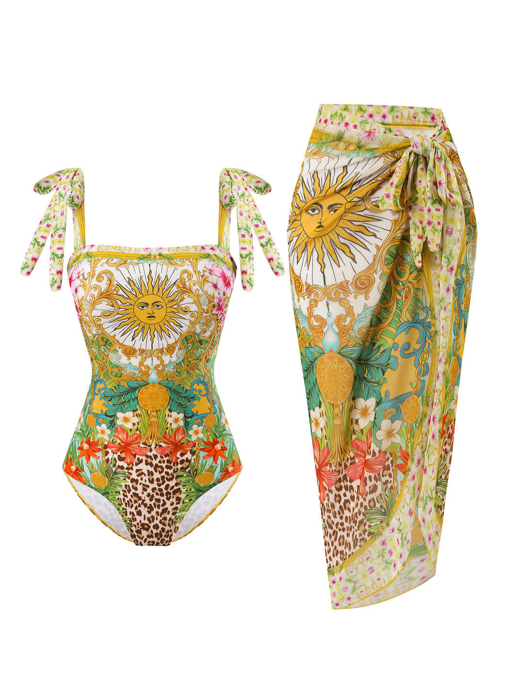 Women's swimsuit with floral design and transparent wrap skirt Mune Fashion