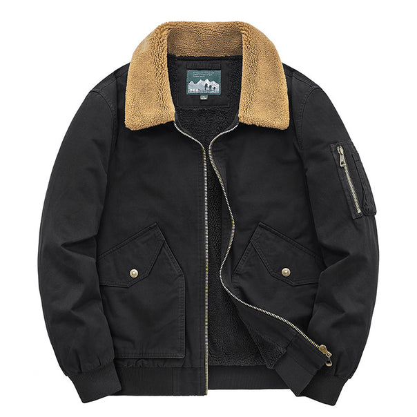Men's thermo-lined pilot jacket made of sturdy canvas with Sherpa lining and faux fur collar Mune Fashion