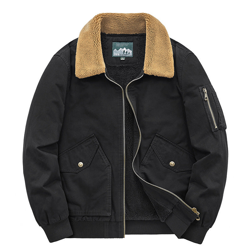 Men's canvas bomber jacket with warming teddy fleece lining and Sherpa collar Mune Fashion