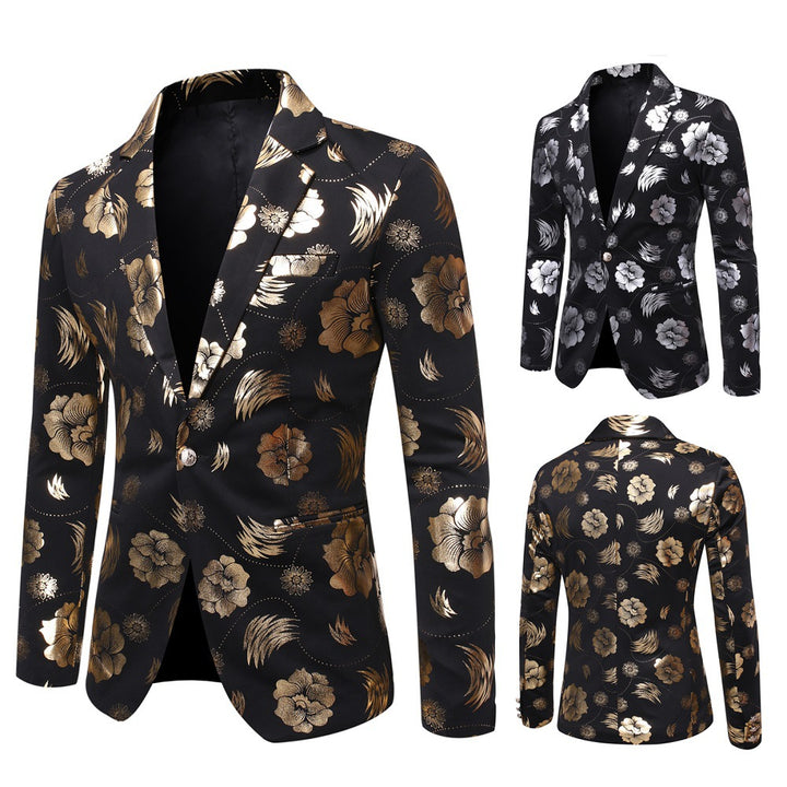 Men's Tailored Satin Blazer with Floral Jacquard and Shawl Collar Mune Fashion