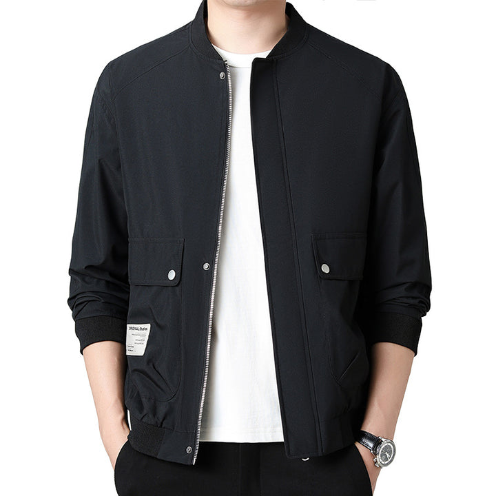 Men's Lightweight Utility Bomber Jacket with Concealed Zipper, Flap Pockets, and Ribbed Cuffs Mune Fashion