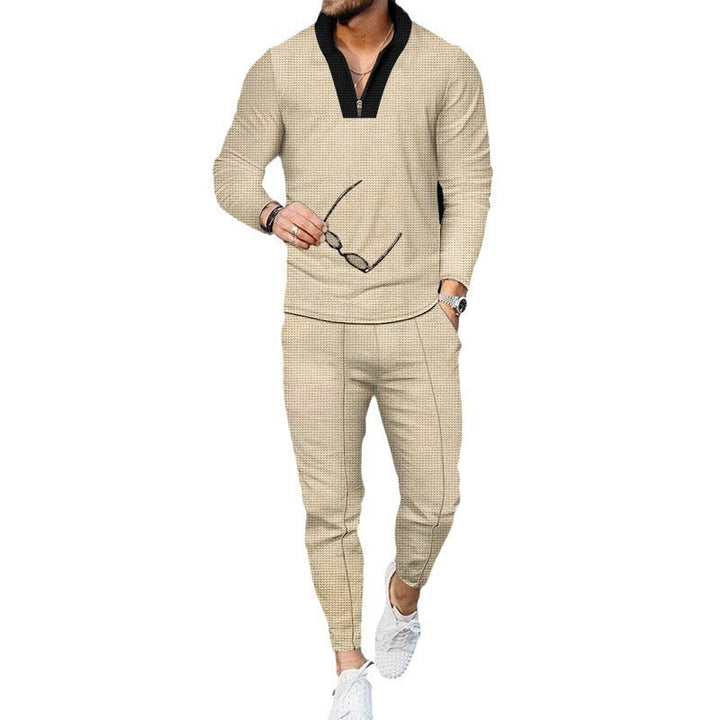 Men's modern leisure set half-zip henley sweater with raglan sleeves and tapered crease joggers Mune Fashion