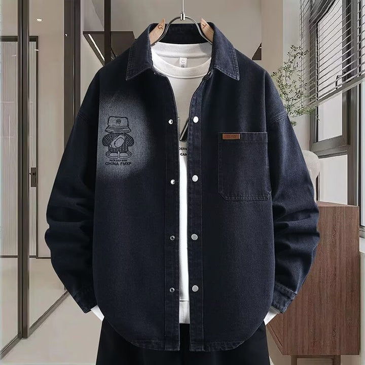 Men's Oversized Denim Shirt Jacket in Relaxed Worker Style with Chest Pocket and Snap Buttons Mune Fashion