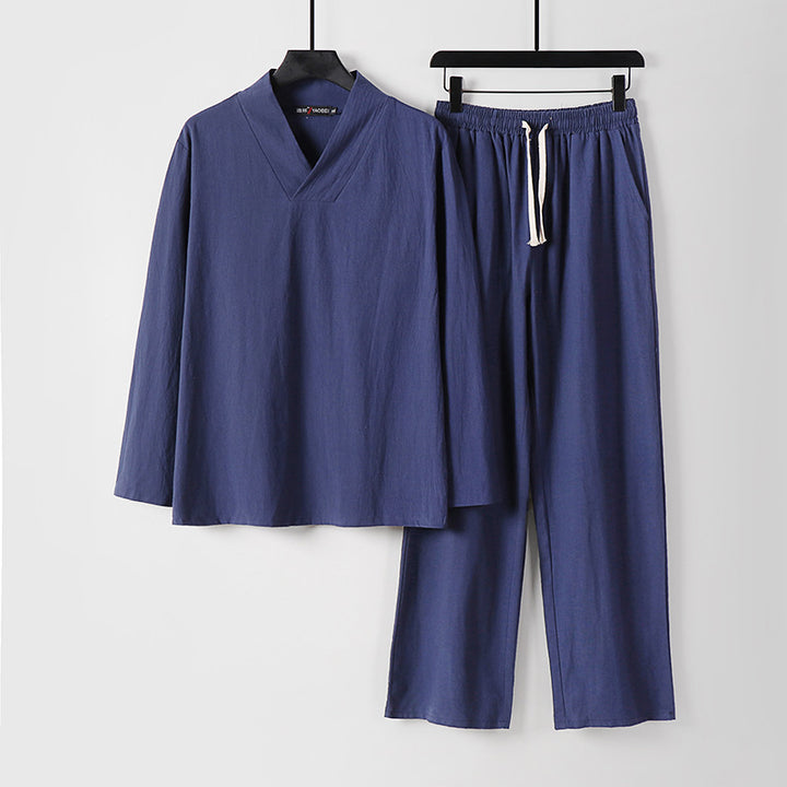 Unisex Zen-inspired Lightweight Loungewear Set with V-Neck Shirt and Elastic Drawstring Pants Mune Fashion