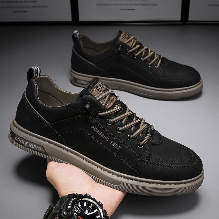 Men's Casual Faux Leather Sneakers with Padded Heel and Textured Rubber Sole Mune Fashion