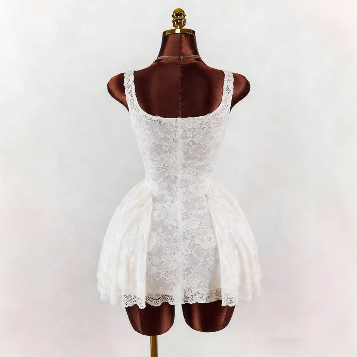 Women nan tailored lace cocktail dress with corset bustier and double-layer peplum skirt Mune Fashion