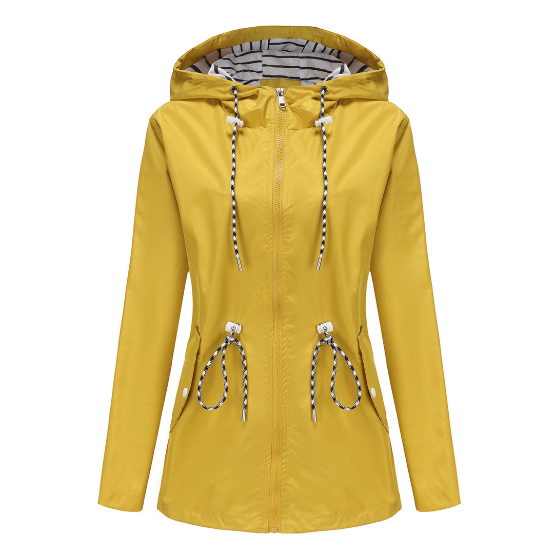 Women's light waterproof parka rain jacket with waist drawstring Mune Fashion