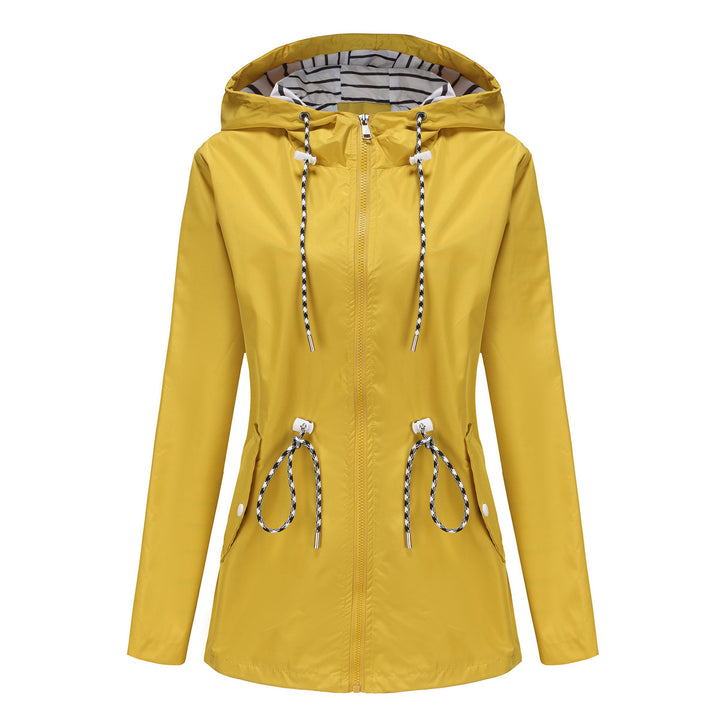 Women's light waterproof parka rain jacket with waist drawstring Mune Fashion