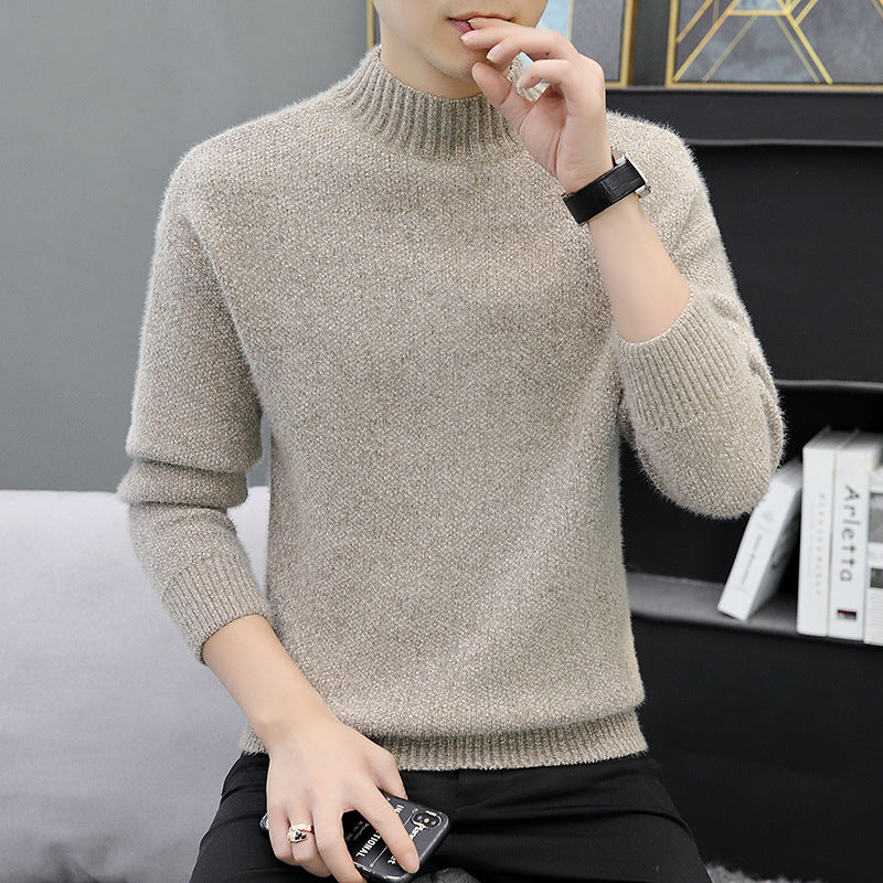 Men's Melange Boucle Mockneck Sweater with Thermal Fine Knit and Ribbed Cuffs Mune Fashion