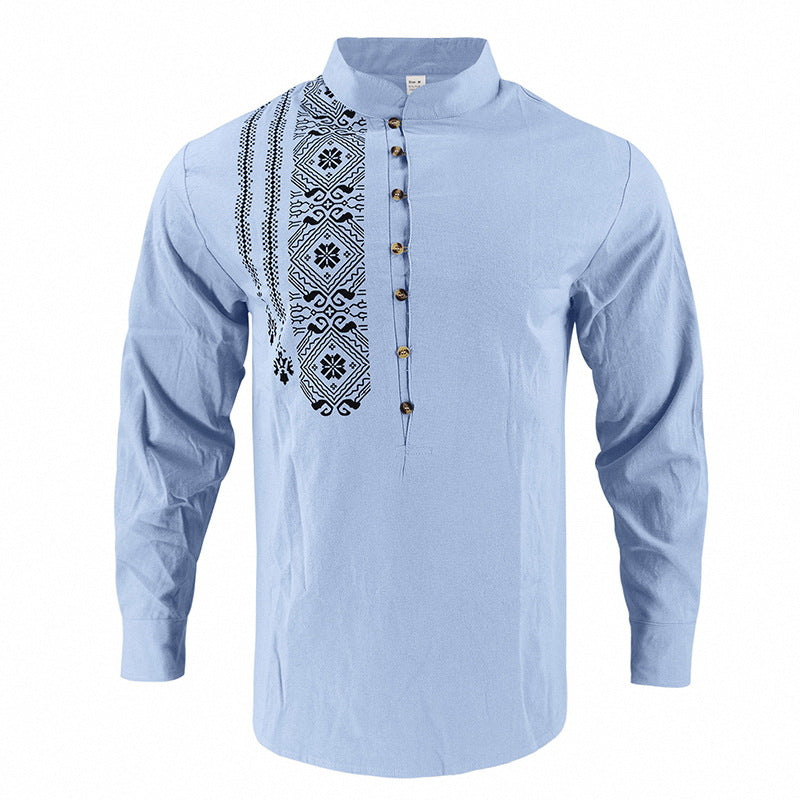 Men's embroidered cotton kurta shirt with stand collar Mune Fashion