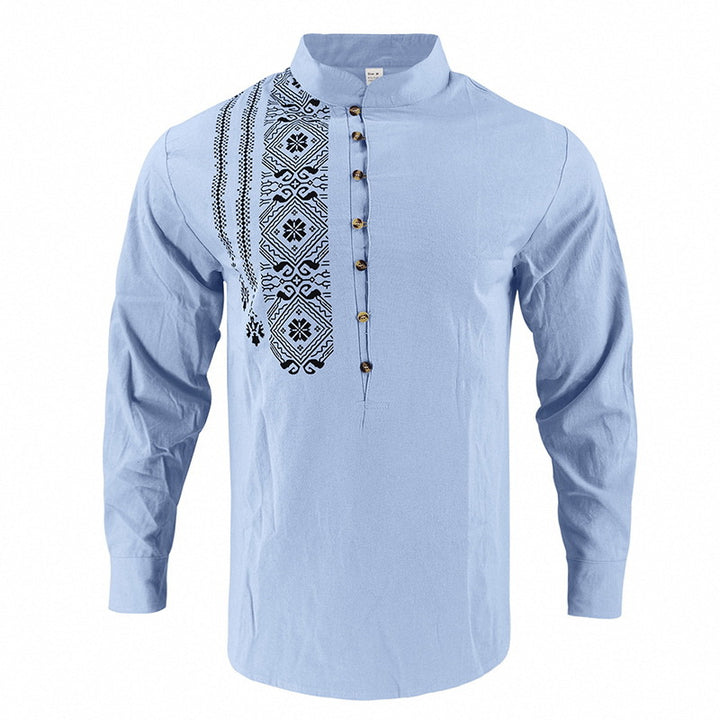 Men's embroidered cotton kurta shirt with stand collar Mune Fashion