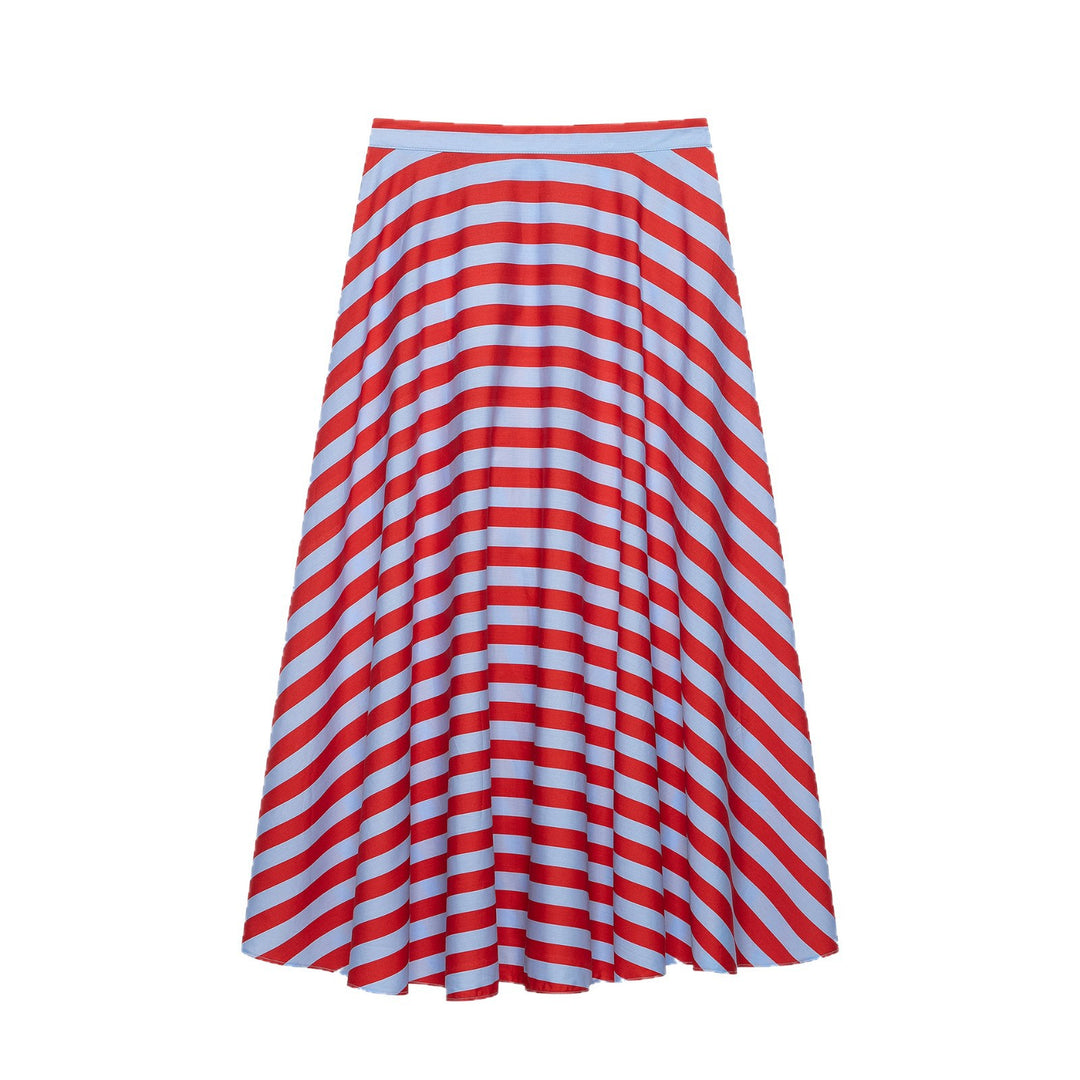 Women's A-line midi skirt made of flowing jersey with diagonal stripes Mune Fashion