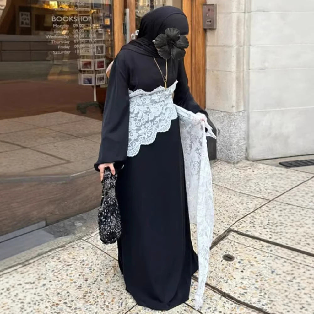 Women's Layered Look Lace Tunic with Ties and Asymmetrical Hem Mune Fashion
