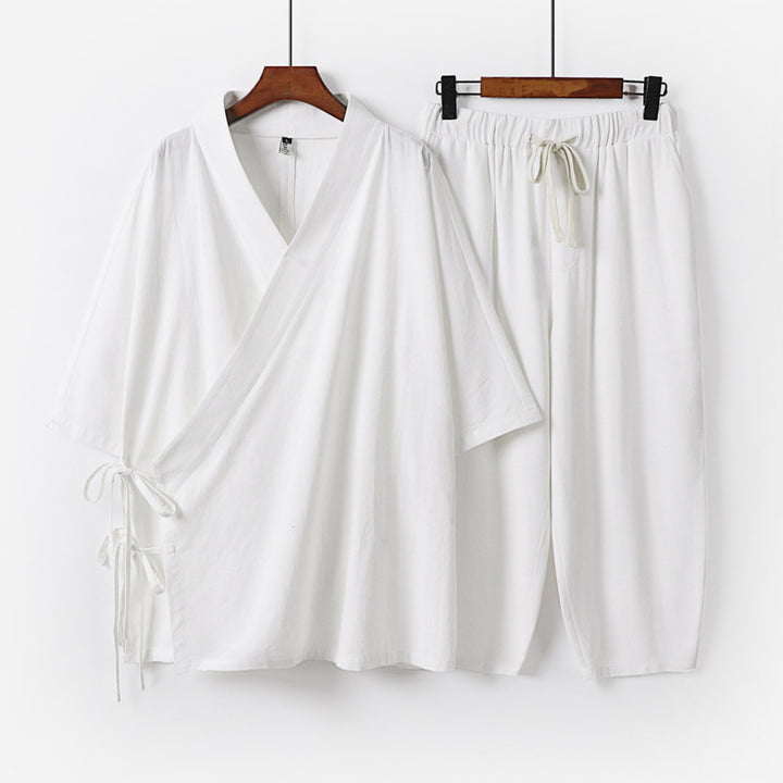 Men's Kimono Loungewear Set with Wrap Top, Drawstring Waist Pants and Loose Fit Mune Fashion