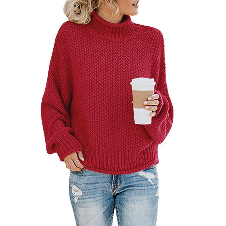 Women's chunky knit turtleneck sweater with oversized cut and block stripe design Mune Fashion