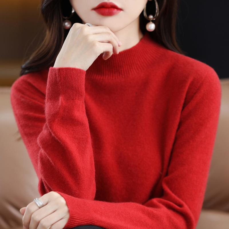 Women's Ultra-Light Mock Neck Fine Knit Sweater in Cashmere Look Mune Fashion