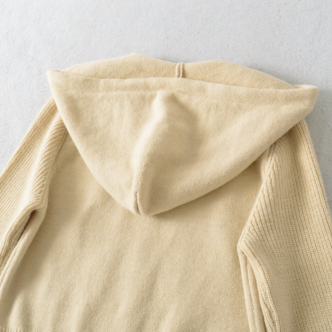 Women's Short Hooded Cardigan with Zipper and Fitted Ribbed Hem Mune Fashion