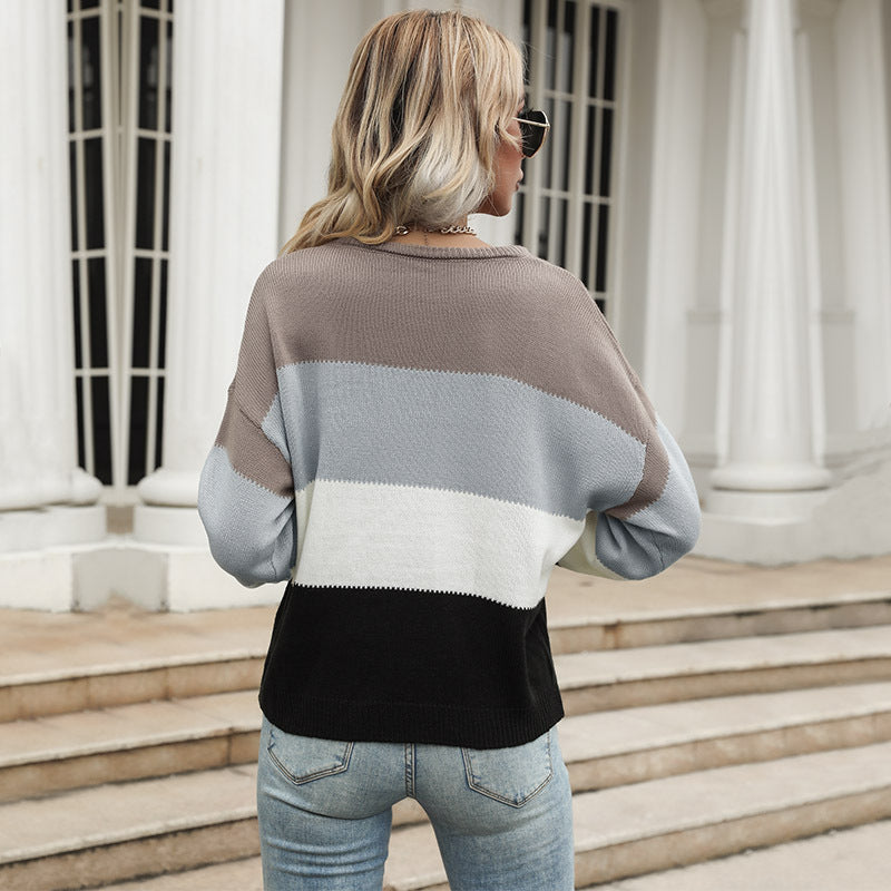 Women's Colorblock Fine Knit Sweater with Dropped Shoulder and Casual Fit Mune Fashion