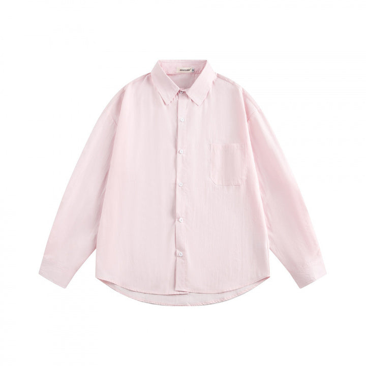 Unisex Oversize Lightweight Structured Cotton Shirt with Chest Pocket and Rounded Hem Mune Fashion