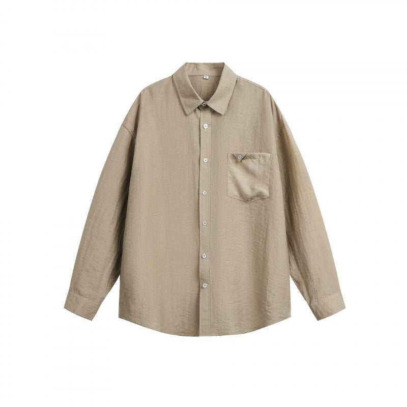 Unisex Lightweight Oversized Shirt from Structured Cotton Blend with Kent Collar and Patch Chest Pocket Mune Fashion