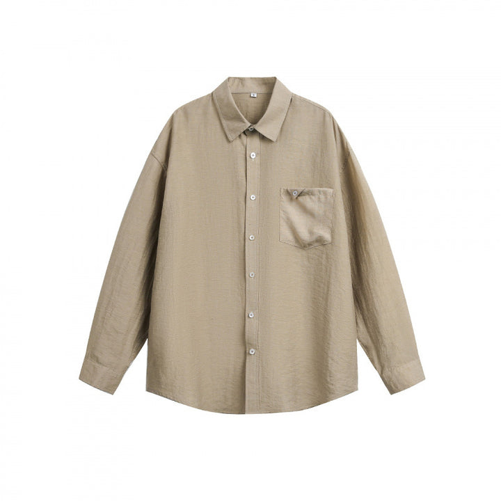 Unisex Lightweight Oversized Shirt from Structured Cotton Blend with Kent Collar and Patch Chest Pocket Mune Fashion