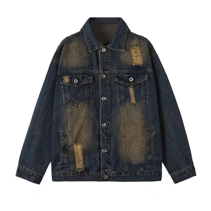 Men's Oversized Denim Jacket with Used Wash and Destroy Details Mune Fashion