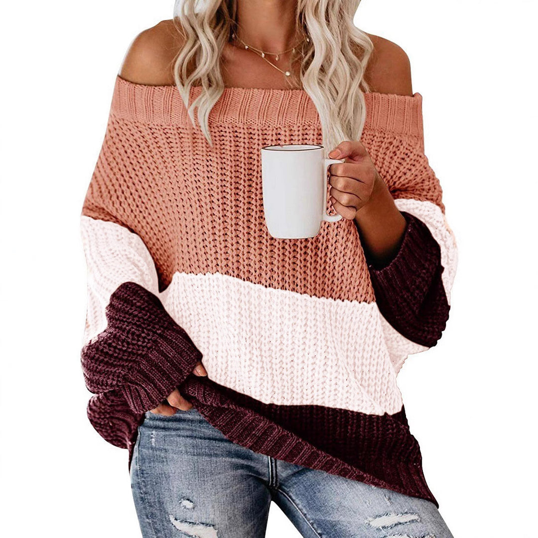 Women's Off-shoulder Oversize Block Stripe Knit Sweater Mune Fashion