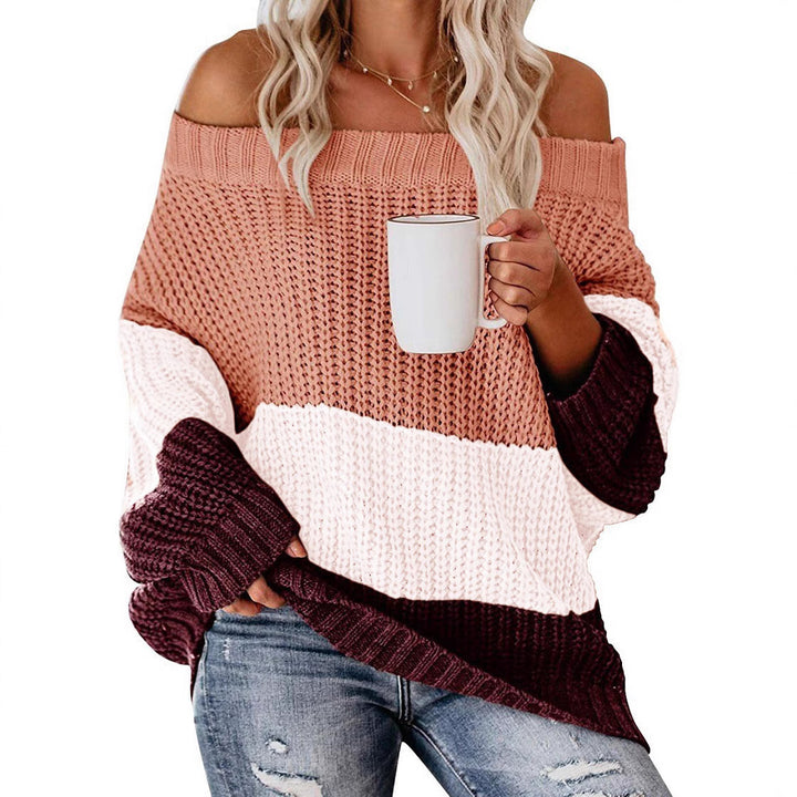 Women's Off-shoulder Oversize Block Stripe Knit Sweater Mune Fashion