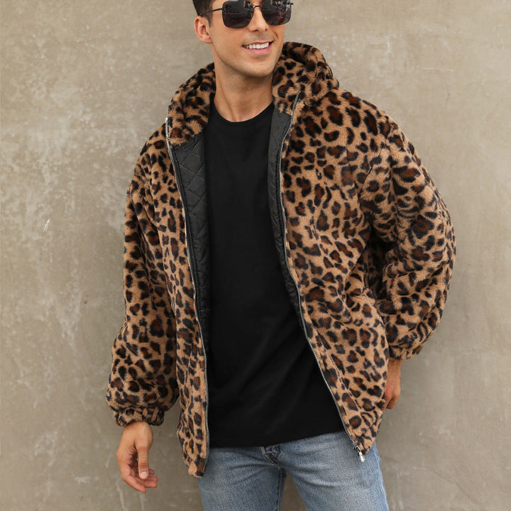 Men's Cozy Fleece Jacket In Leopard Pattern Mune