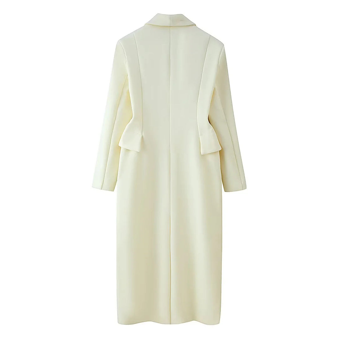 Women's fitted coat with shawl collar and peplum detail Mune Fashion