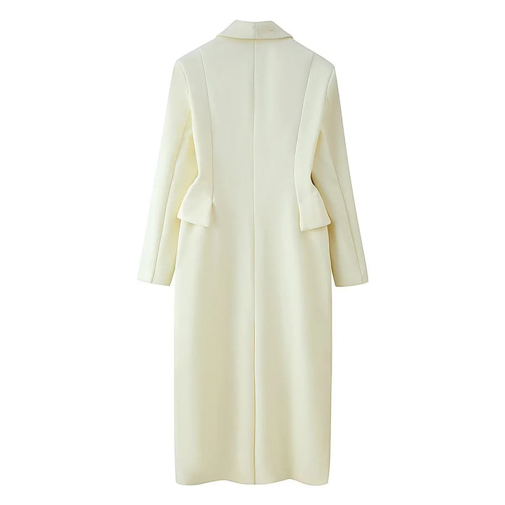 Women's fitted coat with shawl collar and peplum detail Mune Fashion