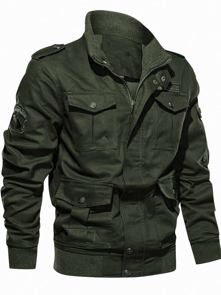 Men's field jacket in military style with multiple pockets and knit collar Mune Fashion