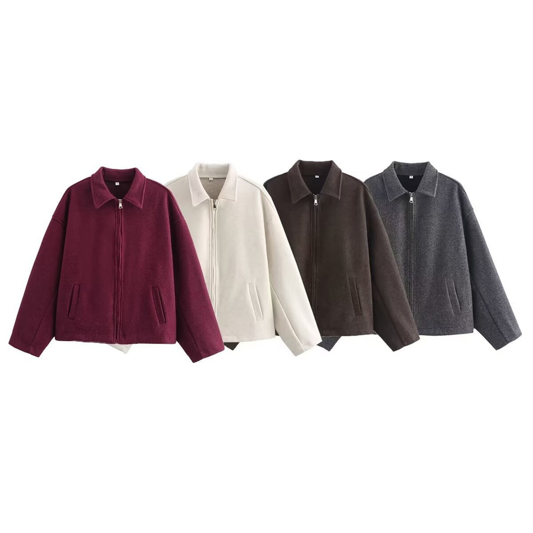 Women's Oversize Wool Blend Boxy Jacket with Full Zip and Side Pockets Mune Fashion