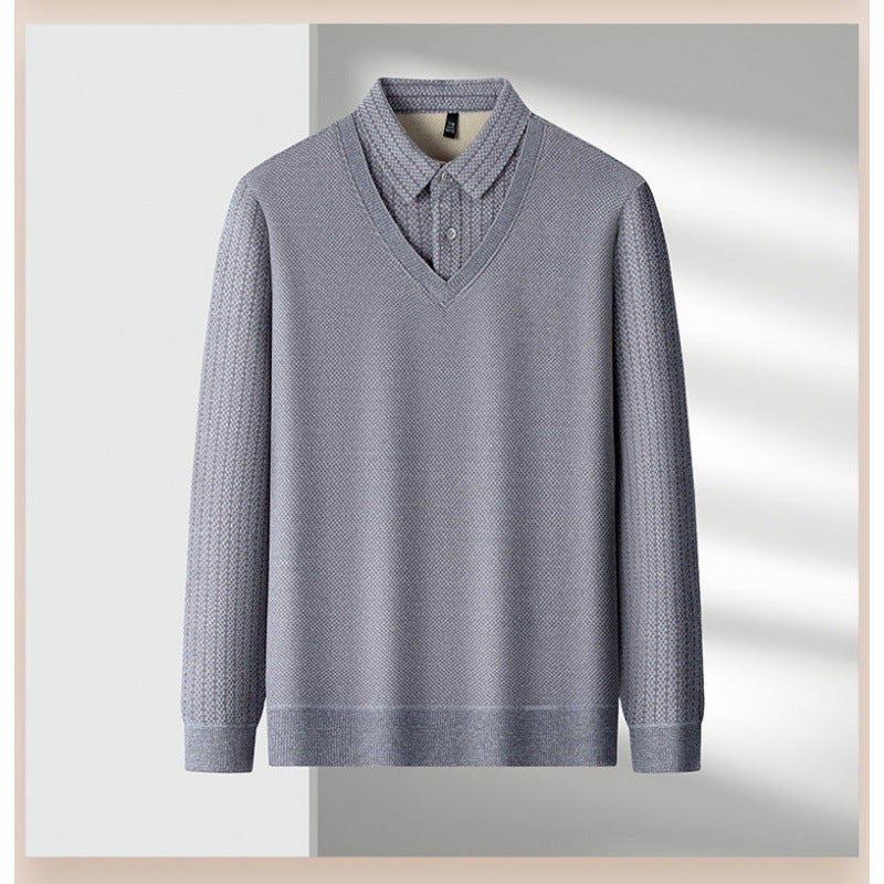 Men's fine knit sweater with V-neck and integrated polo collar Mune Fashion