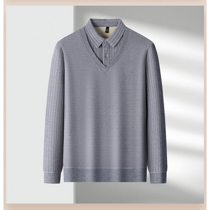 Men's fine knit sweater with V-neck and integrated polo collar Mune Fashion