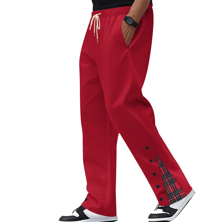 Men's loose joggers with drawstring waistband, snap button side slits and checked inner lining Mune Fashion