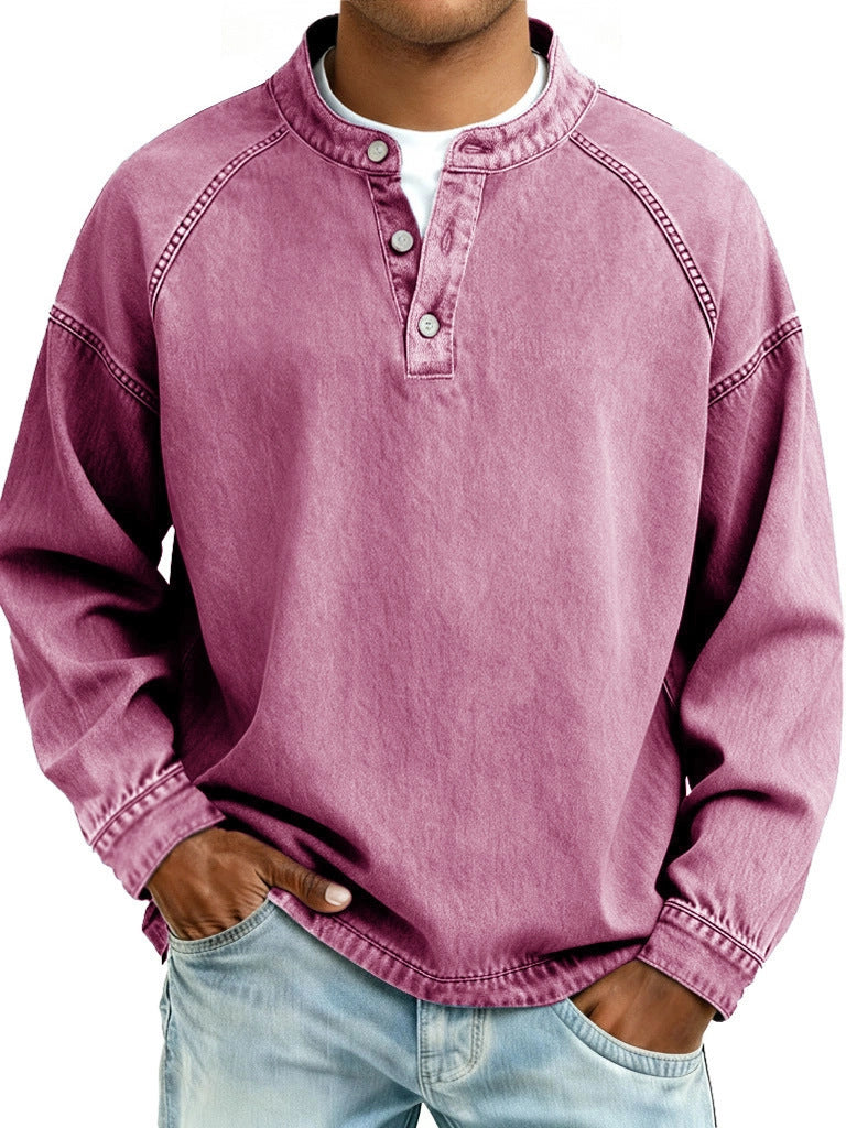 Men's faded Henley shirt with stand-up collar, loose fit and button placket Mune Fashion